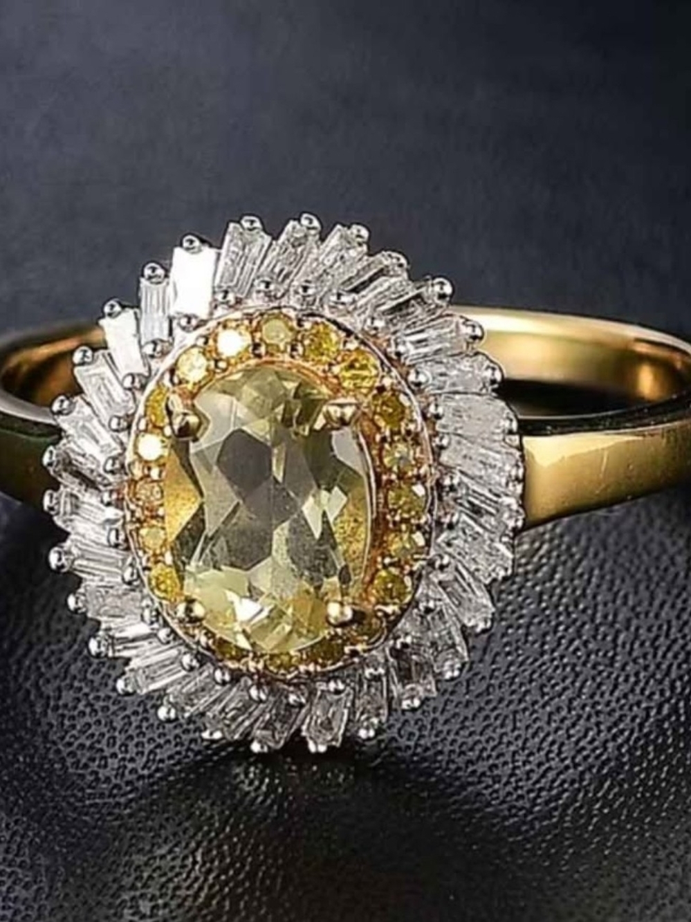 Yellow Apatite & Genuine White & Yellow Diamonds Ring